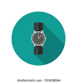 Hand Watch Icon With Long Shadow In Flat Style.