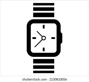Hand watch icon with simple geometric shapes. Wrist square watch vector illustration isolated on white background.
