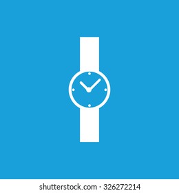 Hand watch icon, white simple image isolated on blue background