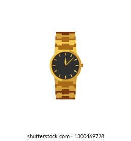 Hand watch illustration in flat style. Golden mechanic watch