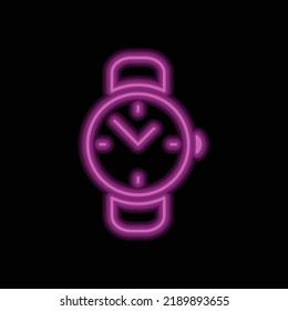 Hand beobachten Logo, einfache Symbol Vektorgrafik. Flaches Design. violetter Neon auf schwarzem Hintergrund.ai