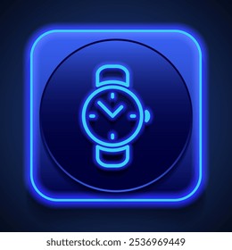 Vetor de ícone simples de logotipo de relógio de mão. Design plano. Estilo de néon azul no botão. Com shadow.ai