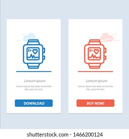 Hand watch, Watch, Love, Heart Blue and Red Download and Buy Now web Widget Card Template. Vector Icon Template background
