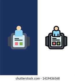 Hand Watch, Man, Time, Technology  Icons. Flat and Line Filled Icon Set Vector Blue Background