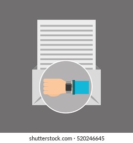 hand with watch news receiver graphic vector illustration eps 10