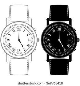 Hand watch with roman numeral clock face. Vector icon. Isolated on white background.
