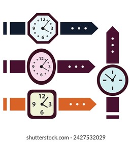 Conjunto de reloj de mano, color aislado sobre fondo blanco, ilustración vectorial.