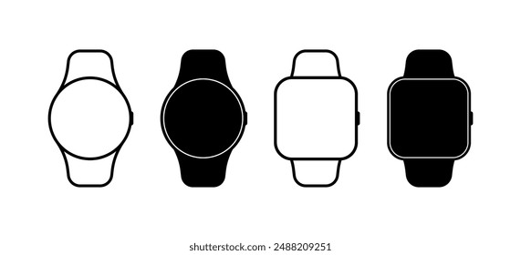 Conjunto de relojes de mano Iconos. Estilos lineal y de silueta. Iconos vectoriales.