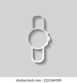 Hand watch simple icon. Flat design. Paper style with shadow. Gray background.ai