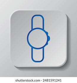 Hand watch simple icon. Flat design. Paper cut design. Cutted blue symbol with shadow. Gray badge button, gray background.ai
