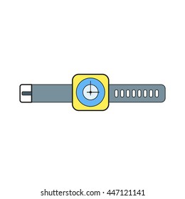 Hand watch vector icon. Hour business technology design hand watch. Fashion bracelet flat hand watch minute modern interface object. Hand clock wrist wristwatch vector illustration.