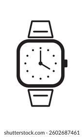 Hand watch or wrist watch icon on white background. Square shape wrist watch icon. Time , clock and alarm clock icon vector symbol. Vector illustration.
