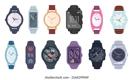 Vigios manuales. Accesorios de moda para personas de negocios brazaletes de lujo smartwatches símbolos vectoriales exactos