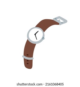 Relojes de mano con la cara de reloj y correas de cuero. Relojes de pulsera con dial de círculo en estilo retro clásico. Un accesorio de muñeca por tiempo. Ilustración vectorial plana aislada en fondo blanco