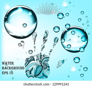 Hand. Water, Crown. Bubbles, the Rain. A background for the company. Vector EPS 10