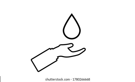 hand and water drop icon isolated on white background, vector illustration for graphic design, flat style