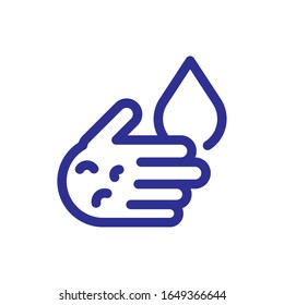 hand with water drop icon over white background, thick line style, vector illustration