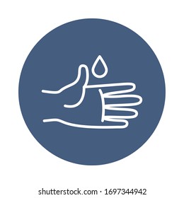 icono de caída de mano y agua sobre fondo blanco, estilo de bloque, ilustración vectorial