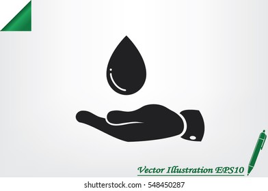hand and water drop icon vector illustration eps10. Isolated badge for website or app - stock infographics.