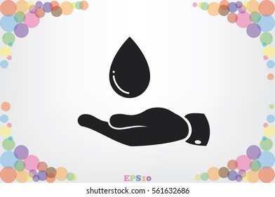 hand and water drop icon vector illustration eps10. Isolated badge for website or app - stock infographics.