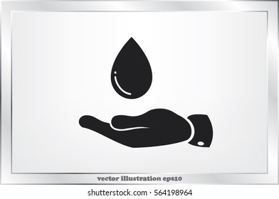 hand and water drop icon vector illustration eps10. Isolated badge for website or app - stock infographics.