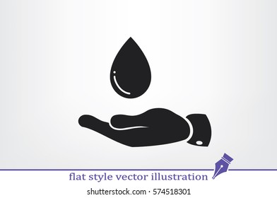 hand and water drop icon vector illustration eps10. Isolated badge for website or app - stock infographics.
