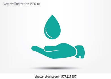hand and water drop icon vector illustration eps10. Isolated badge for website or app - stock infographics.