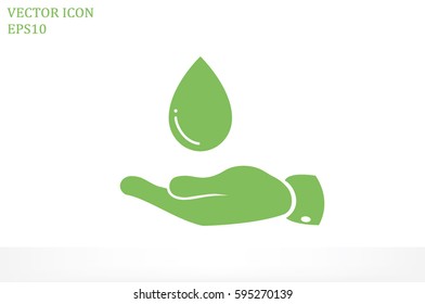 hand and water drop icon vector illustration eps10. Isolated badge for website or app - stock infographics.