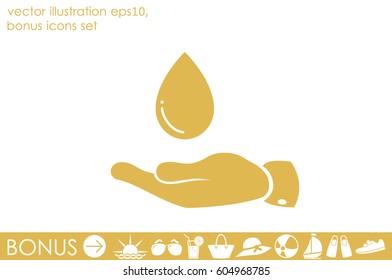 hand and water drop icon vector illustration eps10. Isolated badge for website or app - stock infographics