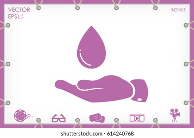 hand and water drop icon vector illustration eps10. Isolated badge for website or app - stock infographics