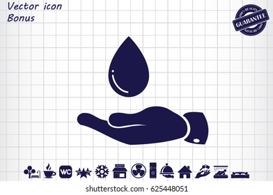 hand and water drop icon vector illustration eps10. Isolated badge for website or app - stock infographics