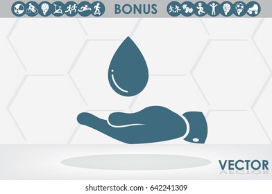 hand and water drop icon vector illustration eps10. Isolated badge for website or app - stock infographics