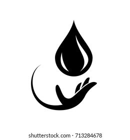 Hand with water drop icon vector, save water logo, protection sign, symbol