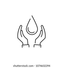 Hand and water drop line icon. Simple element illustration. Hand and water drop line symbol design from Ecology collection set. Can be used in web and mobile on white background