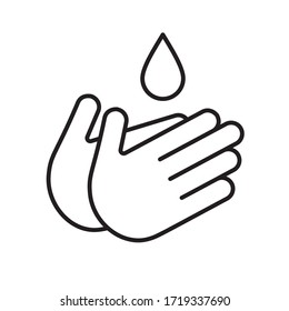 Hand and water drop line icon vector. Outline sign, linear style pictogram isolated on white. Symbol, logo illustration Coronavirus bacteria covid-19 concept.