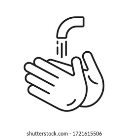 Hand and water drop line icon vector. Outline sign, linear style pictogram isolated on white. Symbol, logo illustration Coronavirus bacteria covid-19 concept.