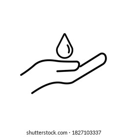 Hand and water drop line icon. icon to wash hands, save water. Design template vector