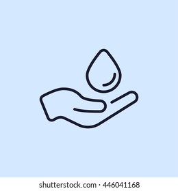 hand and water drop line icon