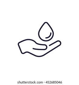 hand and water drop line icon