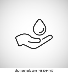 hand and water drop line icon