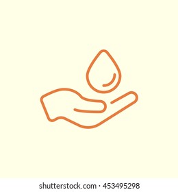 hand and water drop line icon