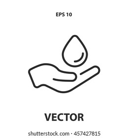 hand and water drop line icon