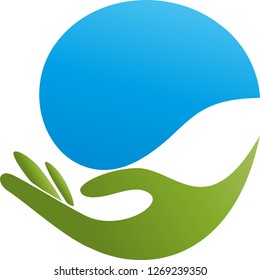 Hand and water drop logo