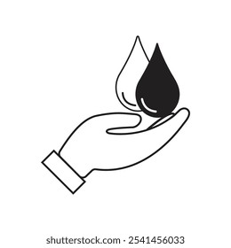 Hand with water drop. Save water icon. Isolated vector illustration