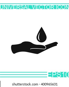 Hand mit Wassertropfsymbol. 