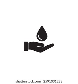 Hand with water drop symbol icon silhouette vector image