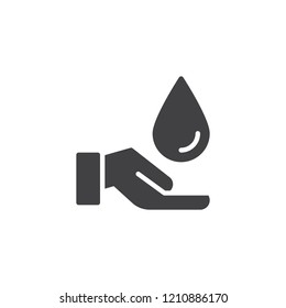Hand and water drop vector icon. filled flat sign for mobile concept and web design. Ecology, water care simple solid icon. Symbol, logo illustration. Pixel perfect vector graphics 
