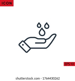 Hand water drop vector icon. Outline vector hand water drop icon symbol sign collection for mobile concept and web apps design.