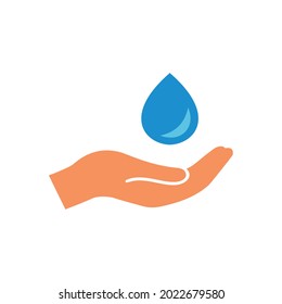 Hand and water drop vector icon