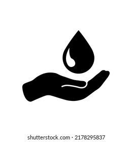 Mano con gota de agua. Vector con icono de agua. Icono de cuidado de agua.